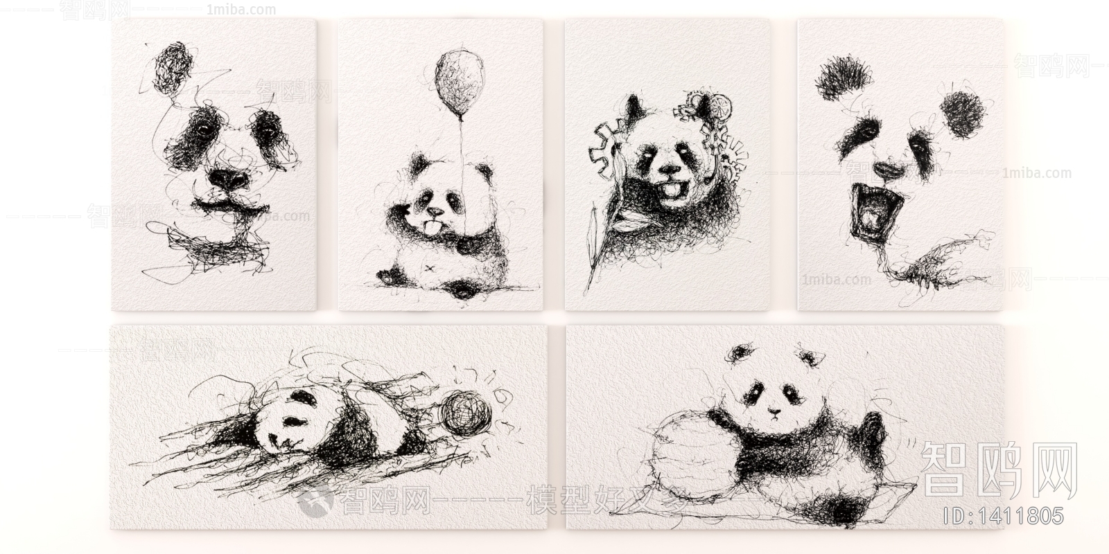 现代熊猫挂画
