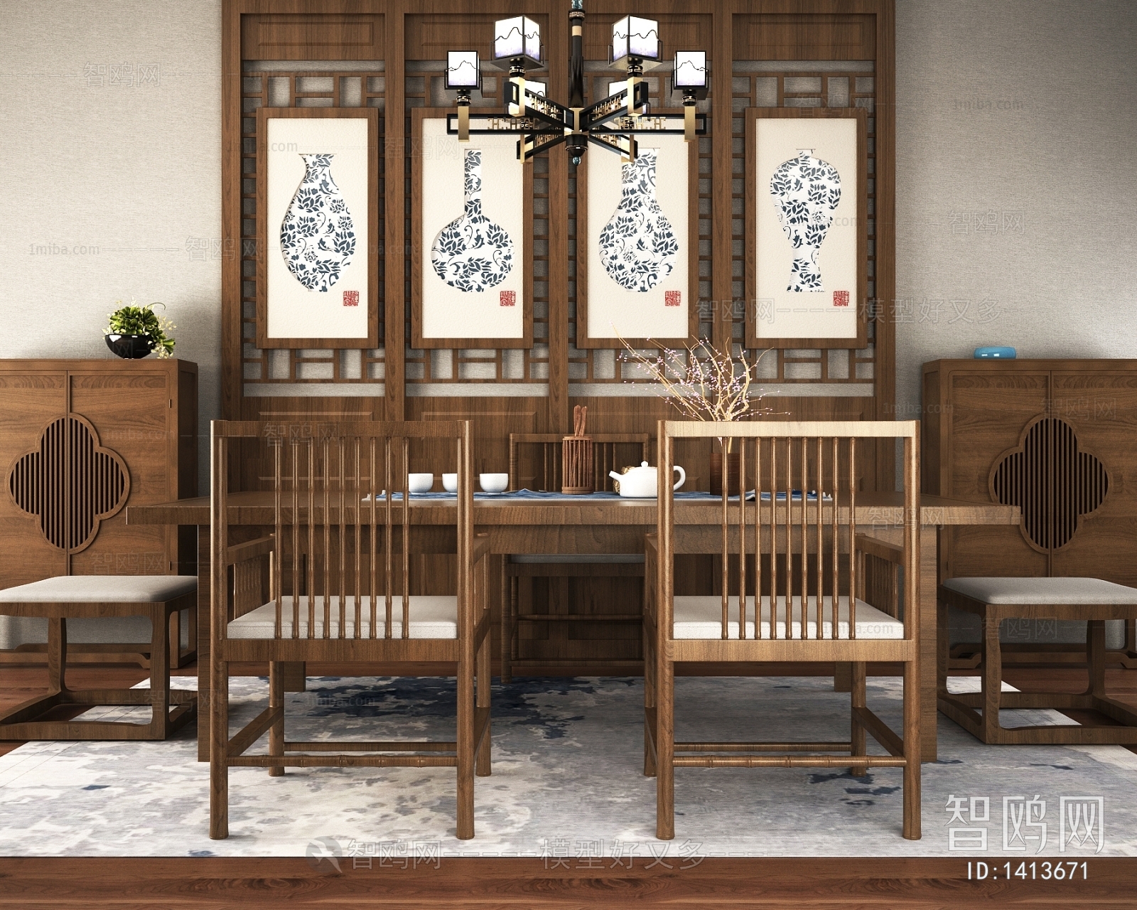中式实木茶桌椅