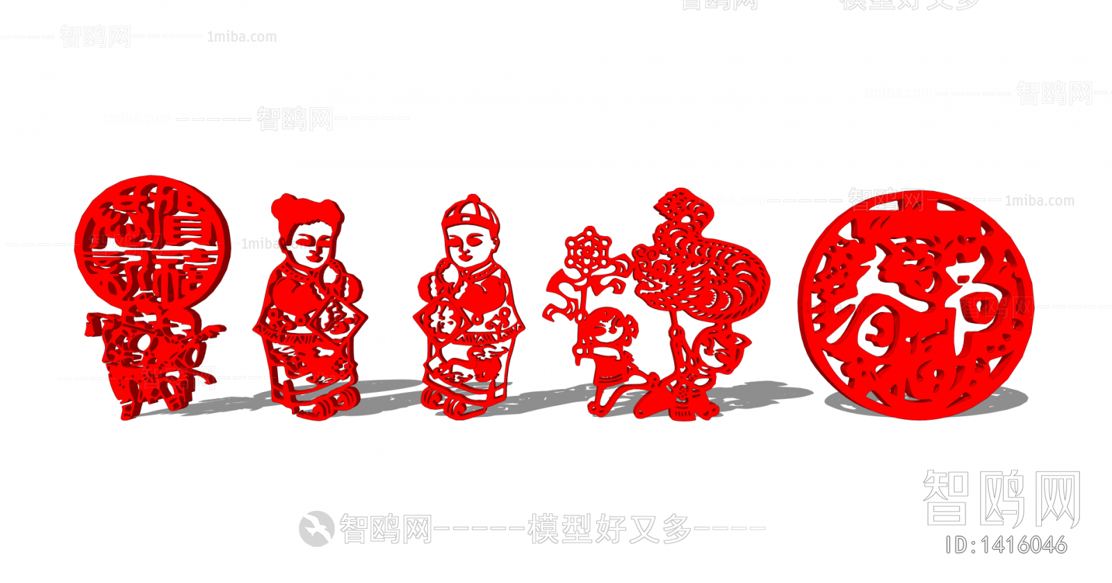 新中式剪纸人物雕塑小品