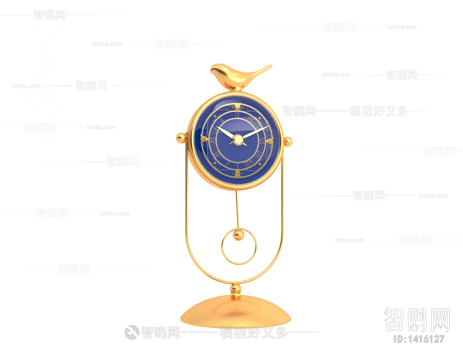 现代蓝色黄铜复古座钟