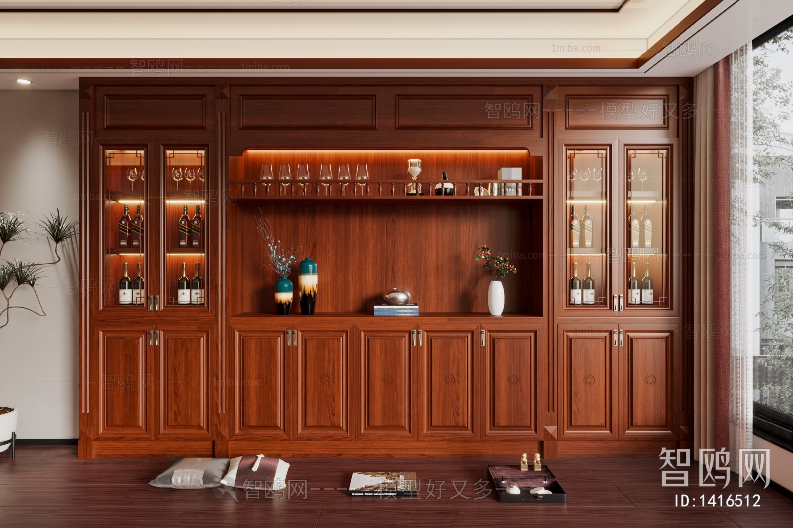 中式餐厅酒柜博古架设计 – 设计本装修效果图