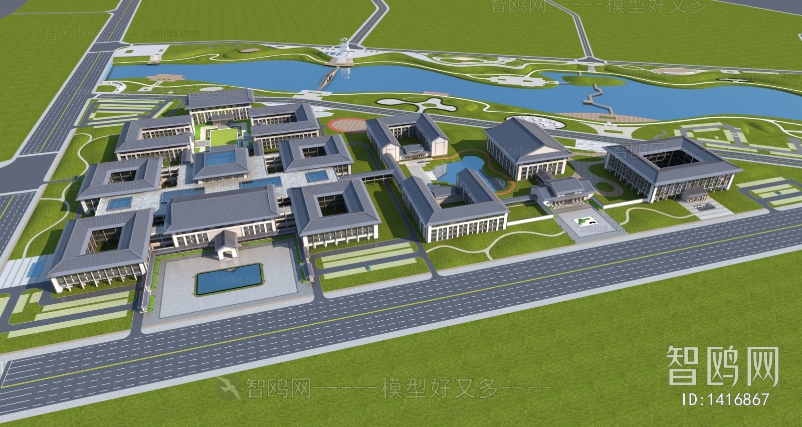 新中式医院鸟瞰规划