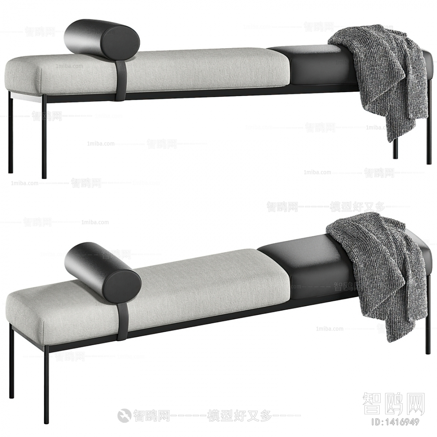 现代灰白色条凳床尾凳