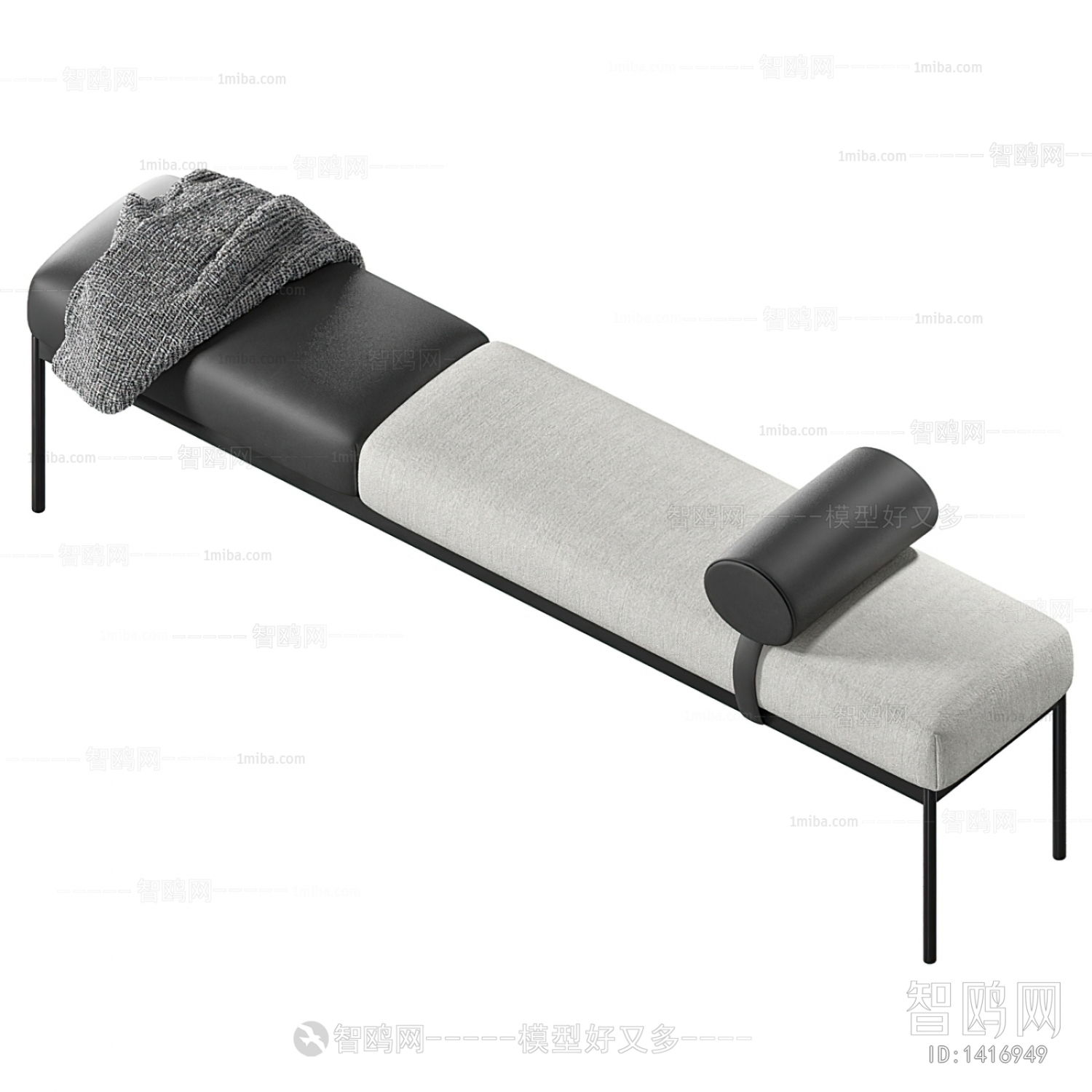 现代灰白色条凳床尾凳
