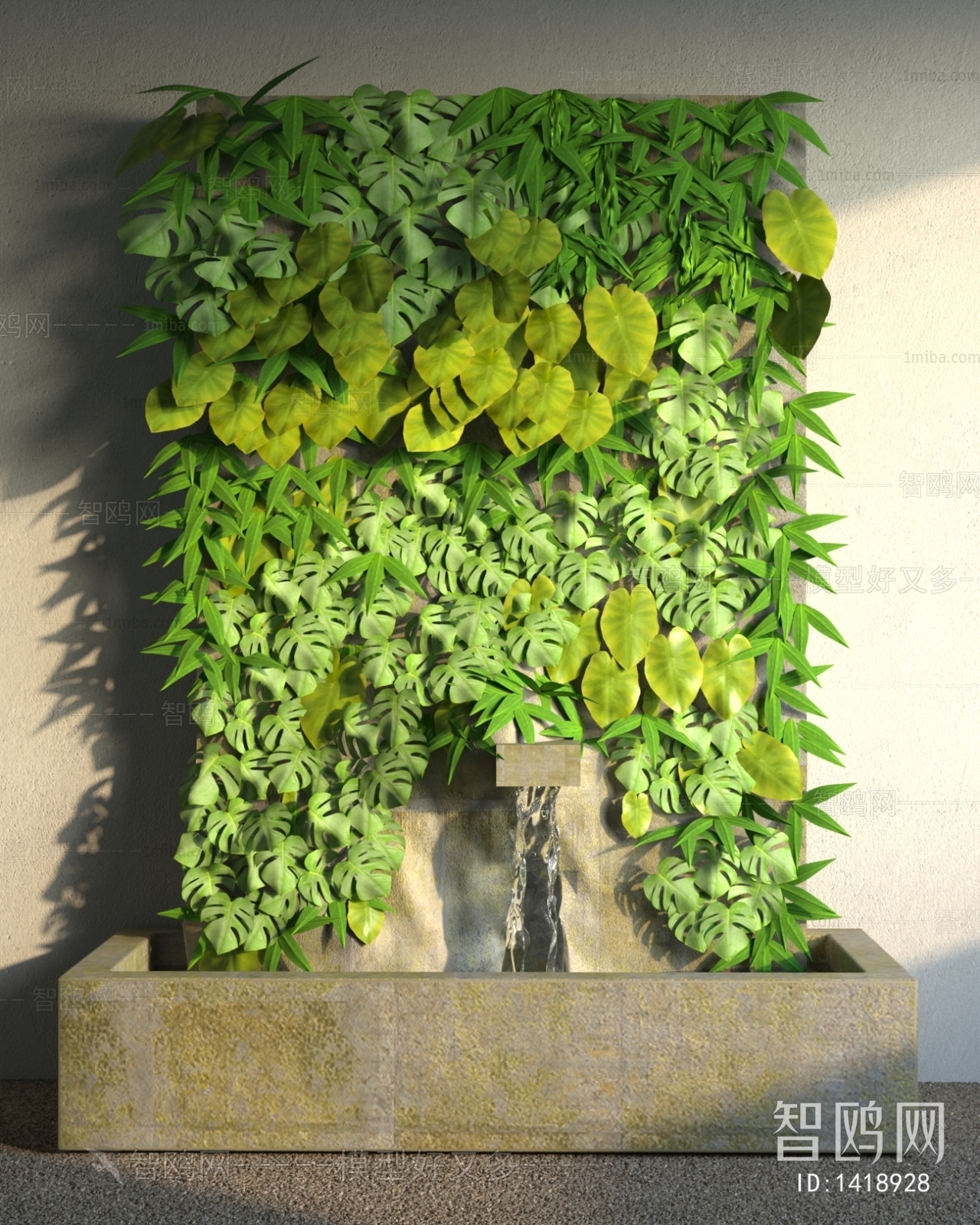 现代小品喷泉绿植物墙