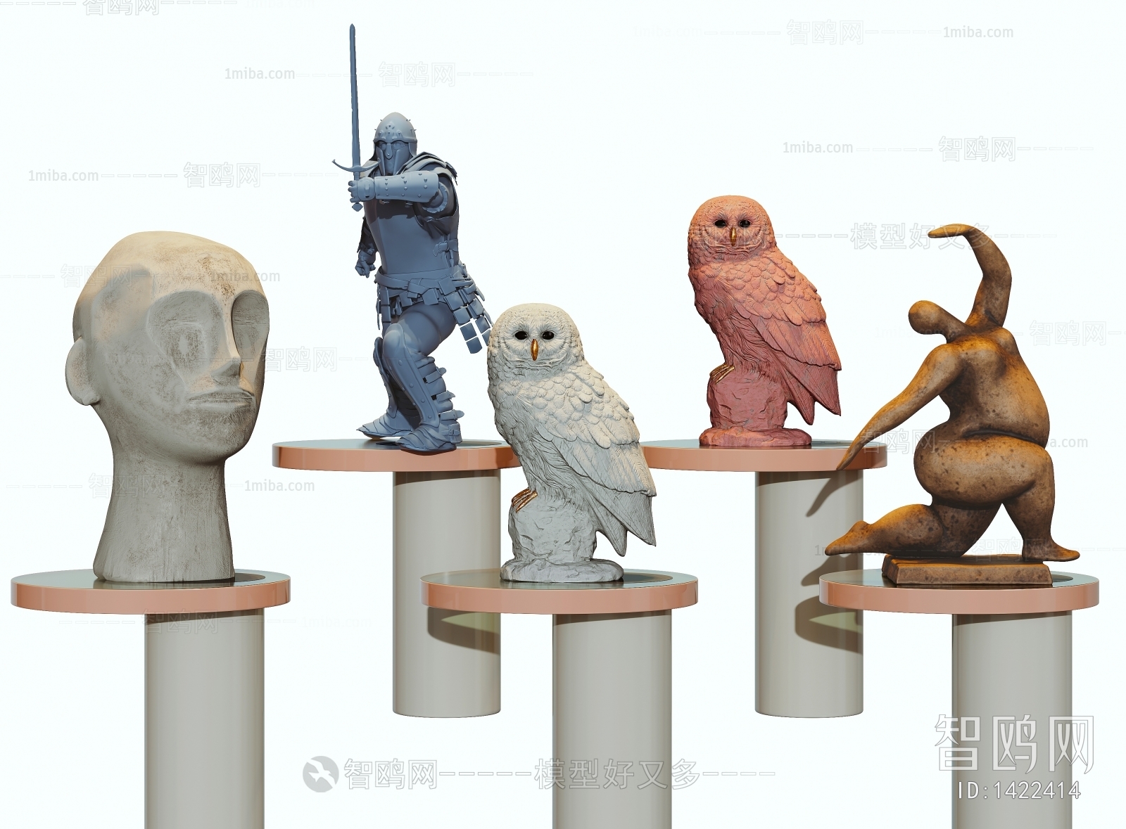 现代猫头鹰抽象雕塑摆件组合