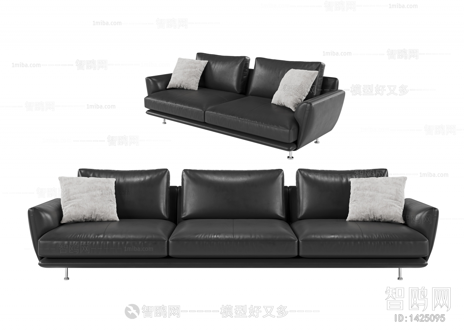 现代皮革三人沙发