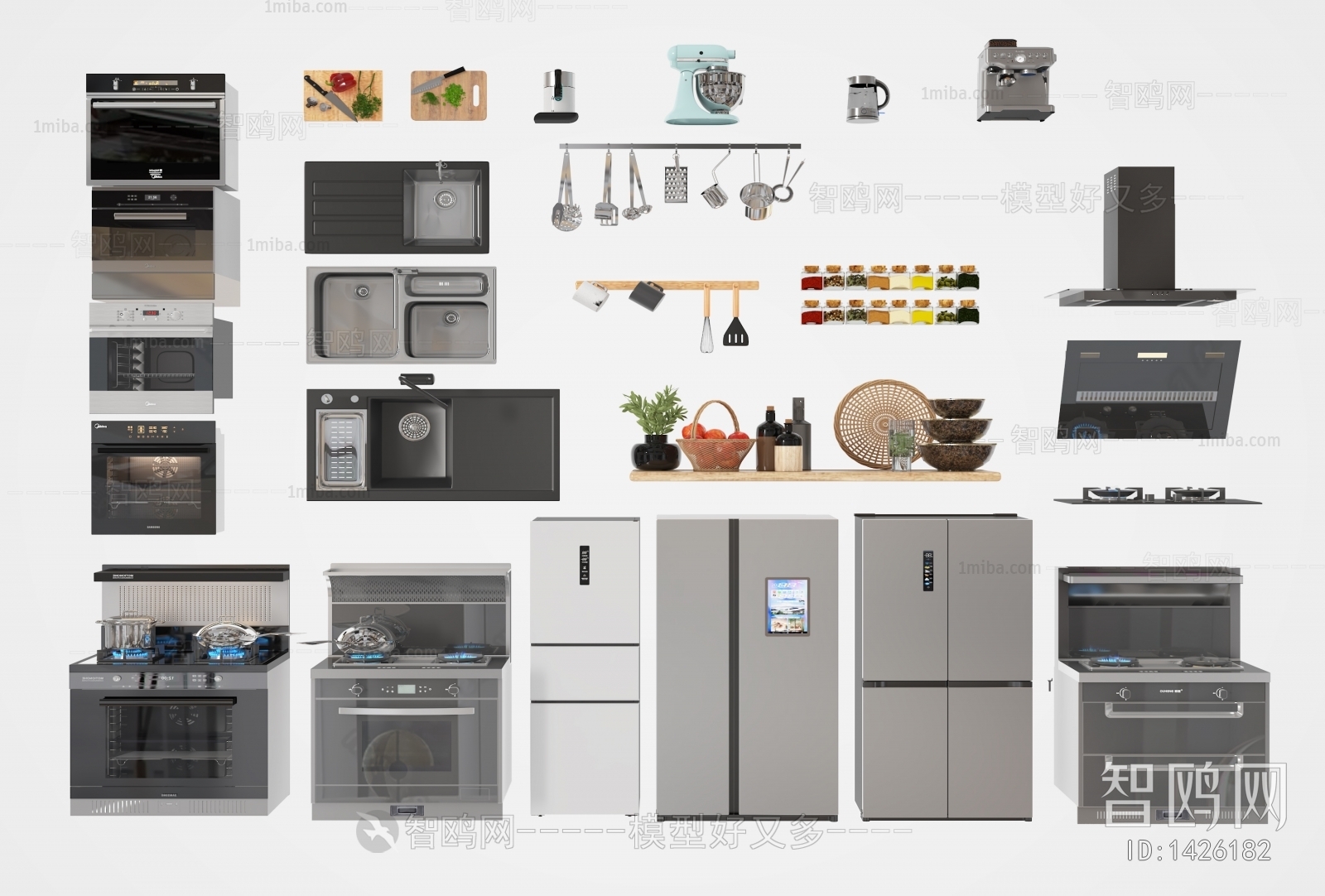 现代厨房用品 集成灶 洗菜盆 冰箱 小家电