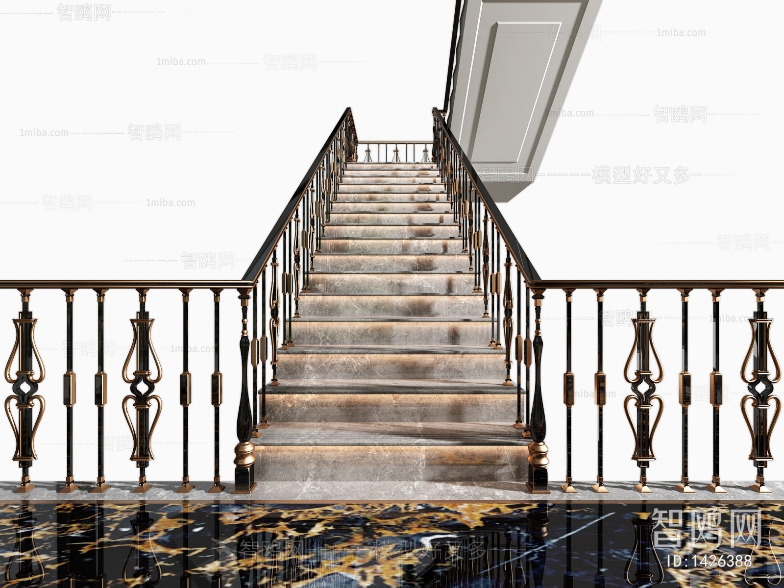 现代美式黑金栏杆楼梯