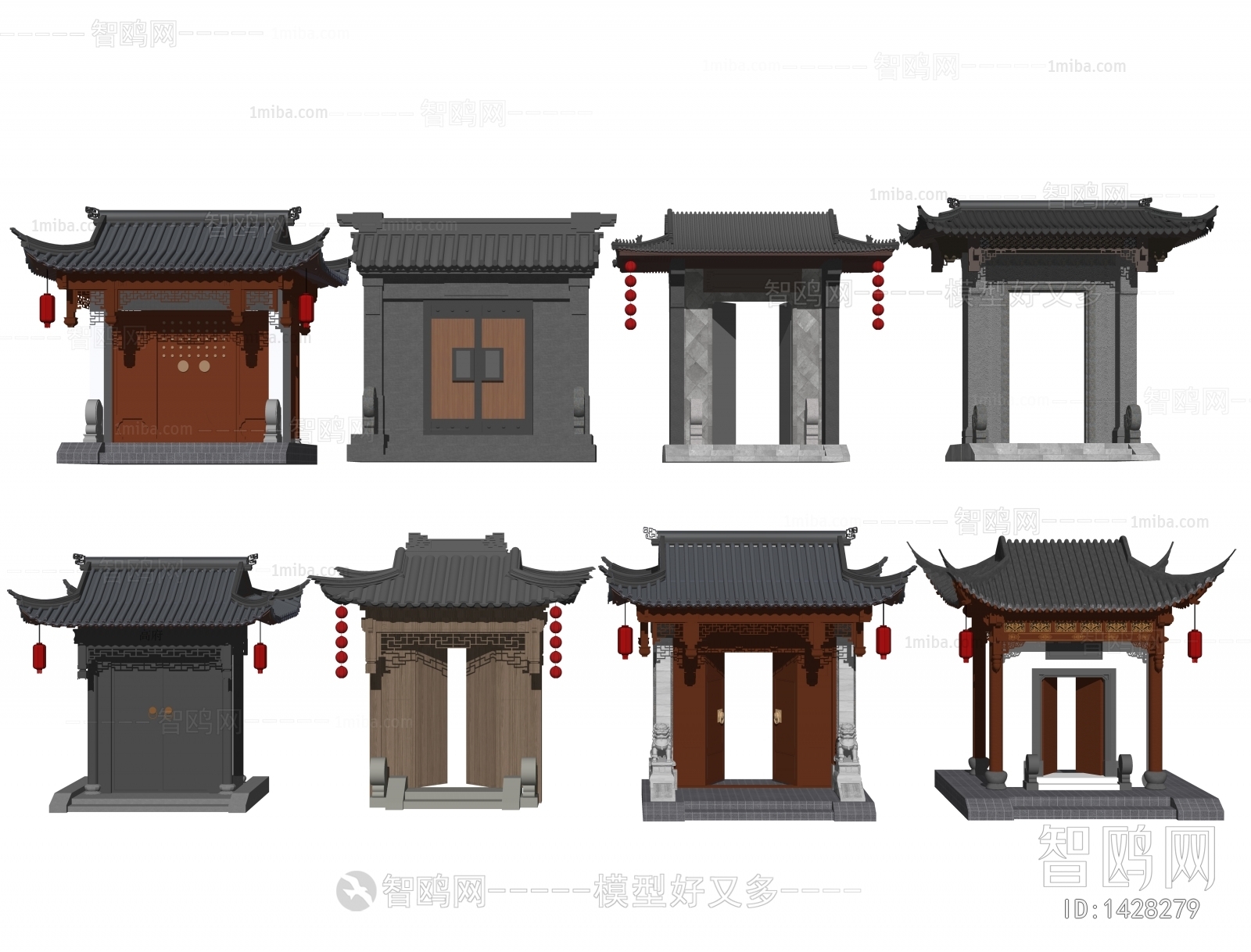 中式庭院门、入户门、门头屋檐