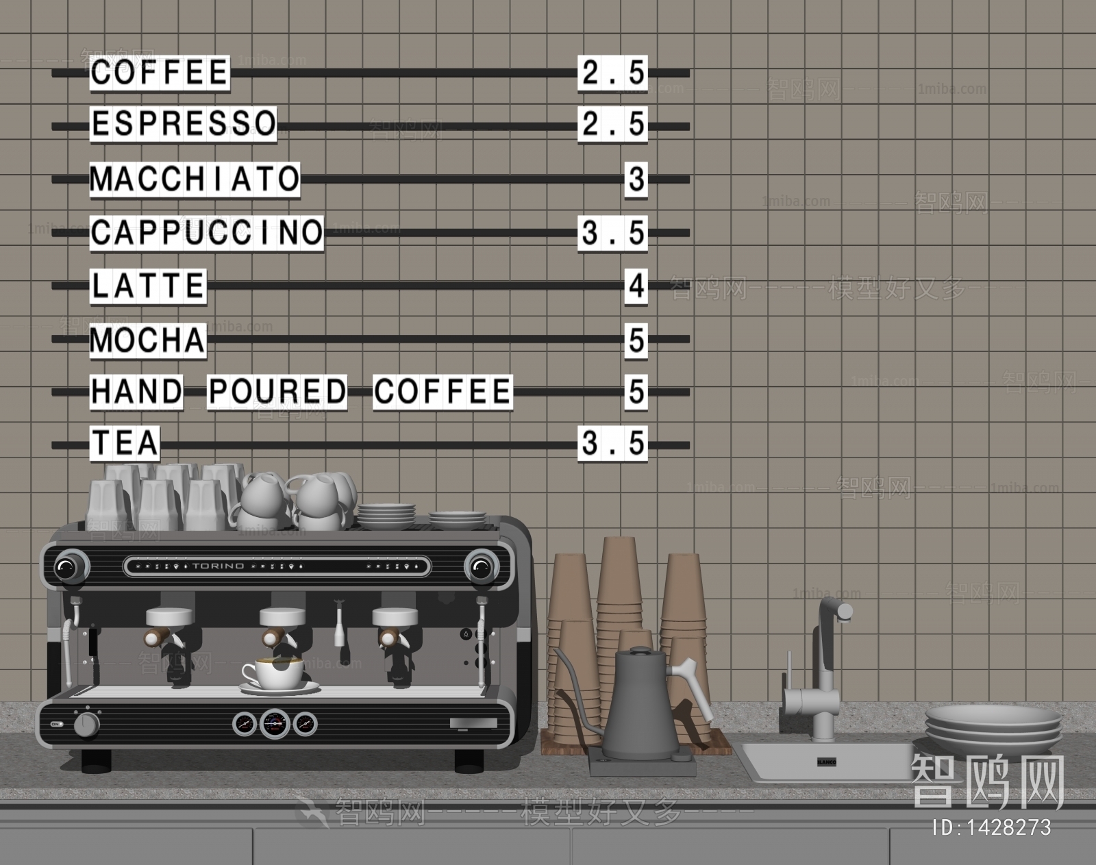 现代咖啡机、咖啡用品、水槽