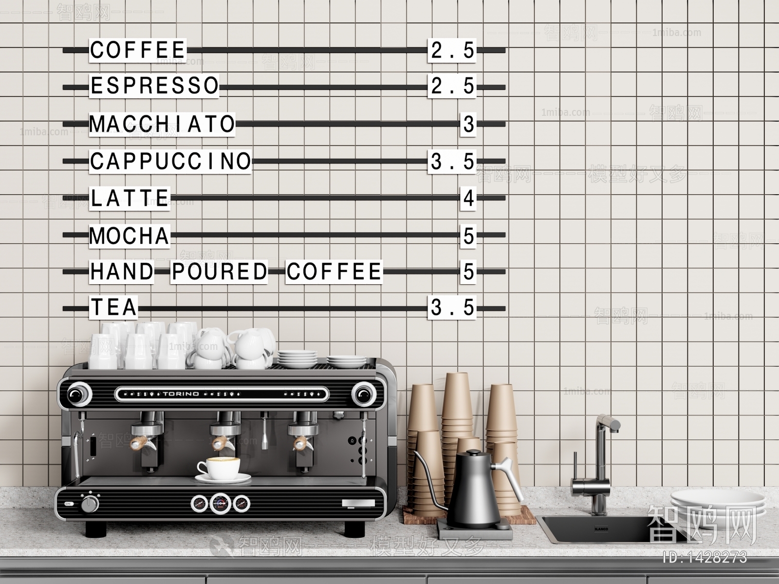 现代咖啡机、咖啡用品、水槽