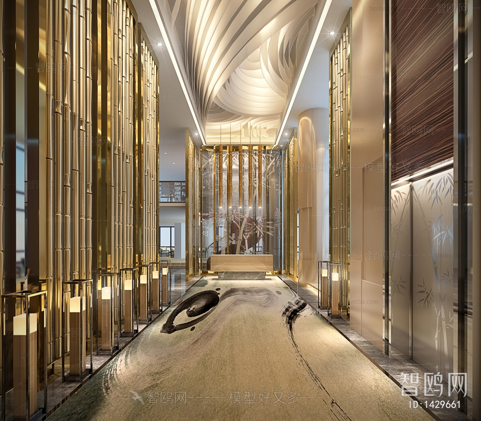 New Chinese Style Office Elevator Hall