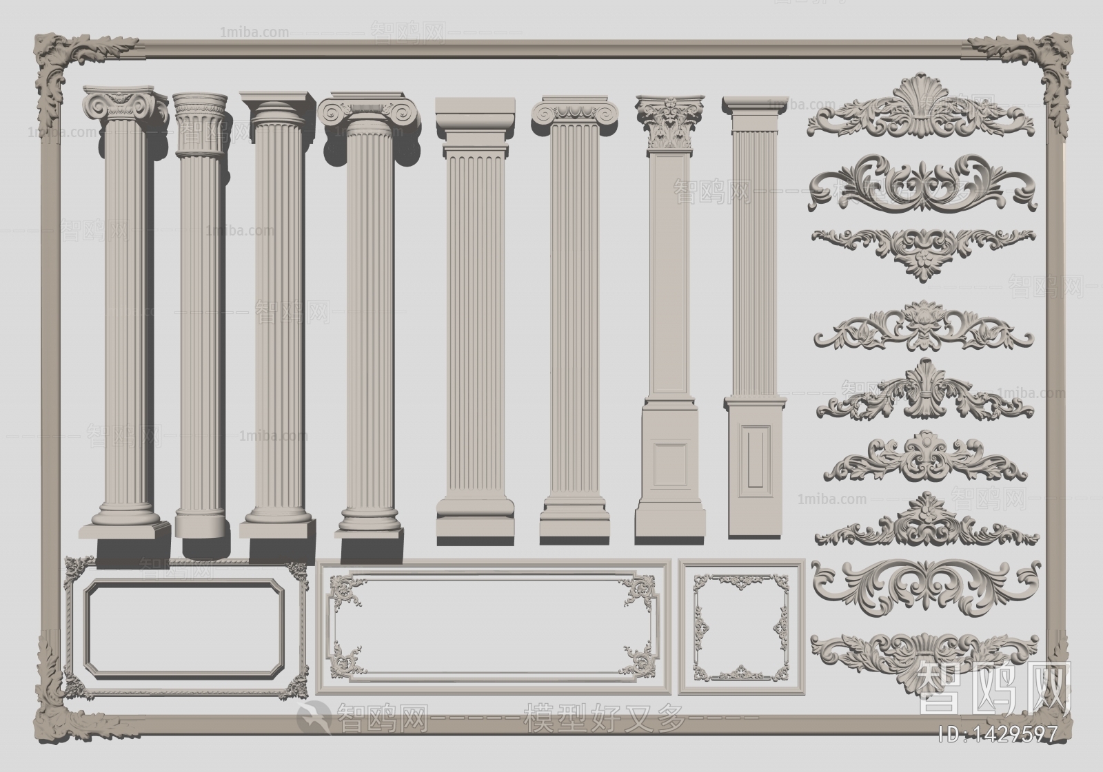 欧式罗马柱、石膏雕花线条