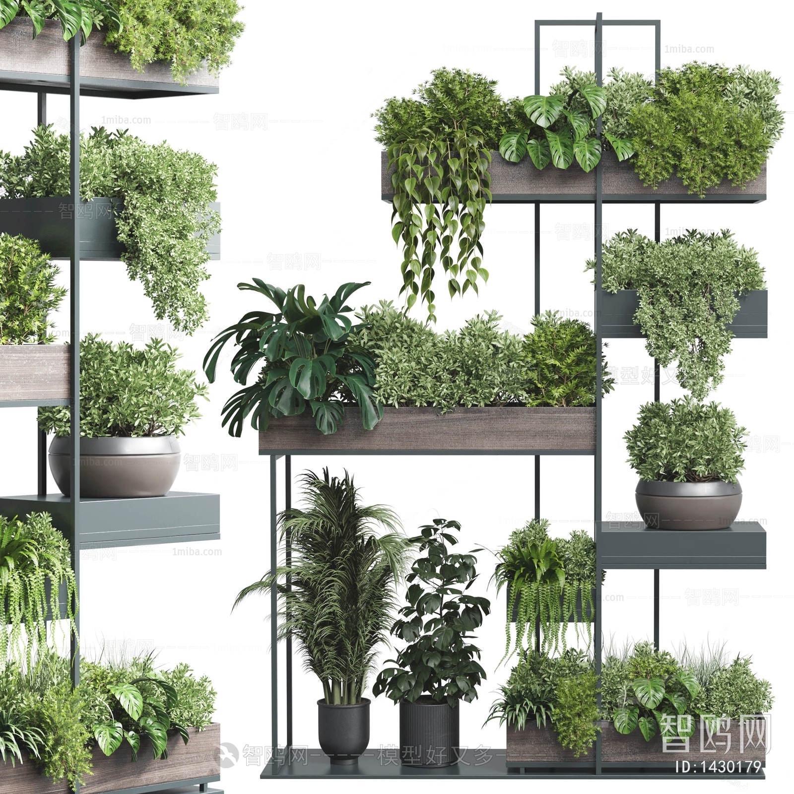 现代绿植盆栽花架3D模型下载