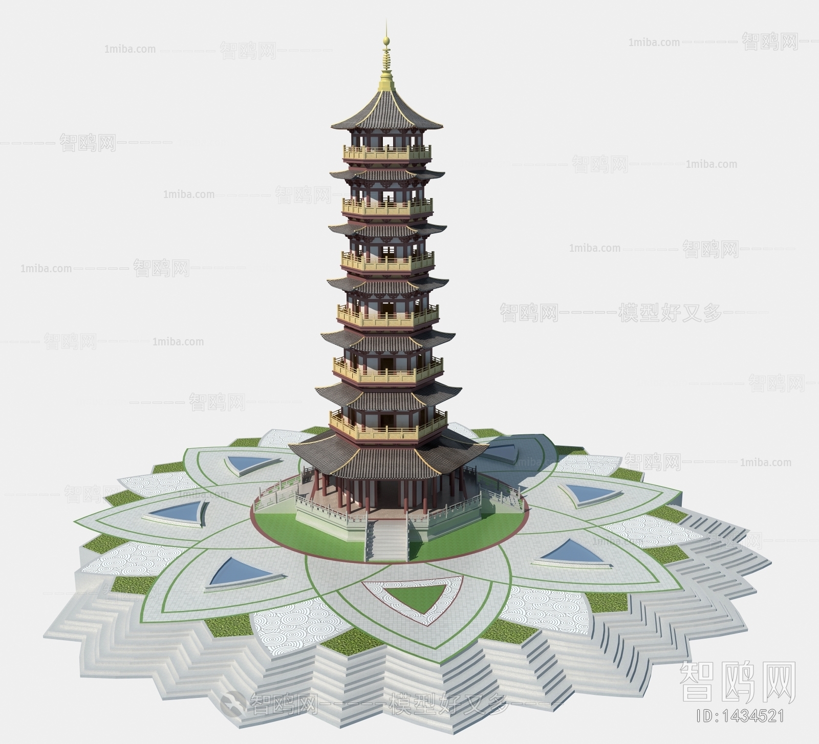中式木质观景塔