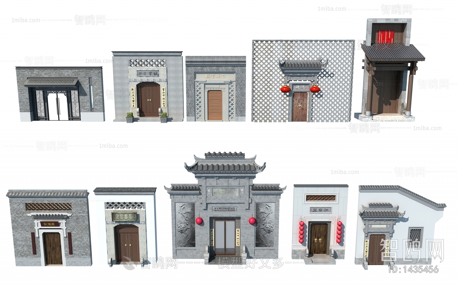 中式徽派建筑片墙，马头墙门面门头