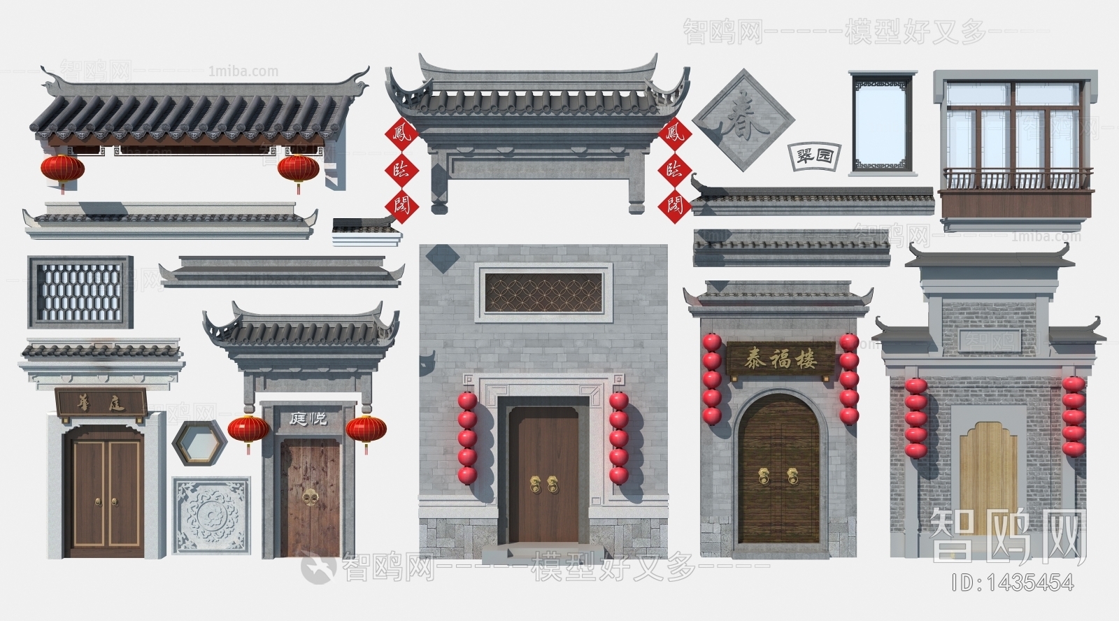 中式徽派建筑片墙，马头墙门面门头