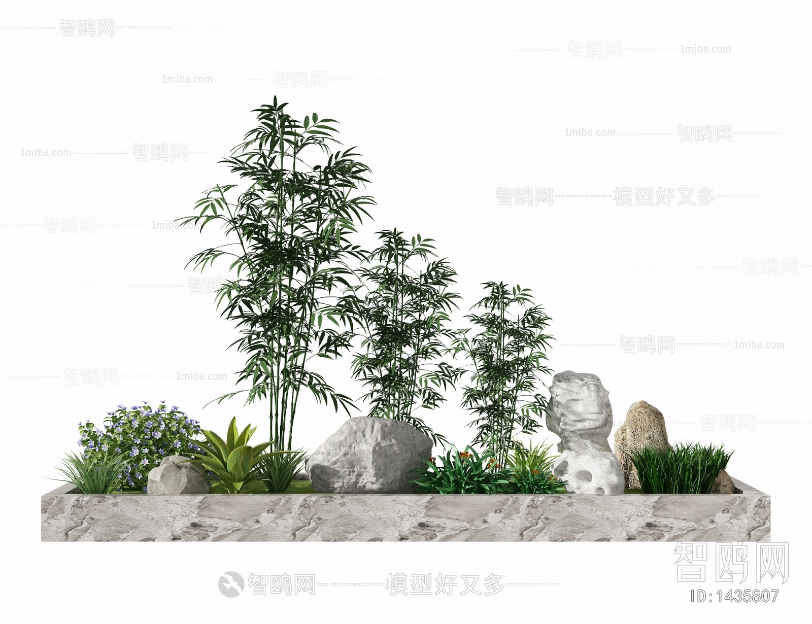 现代花坛 竹子石头景观