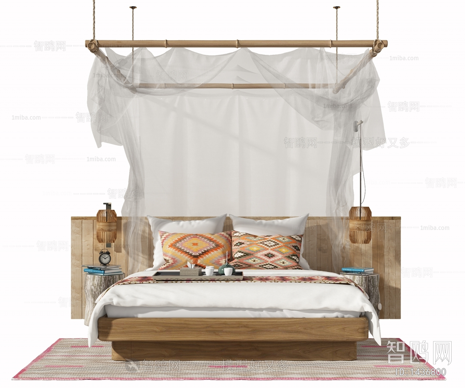 Nordic Style Southeast Asian Style Double Bed