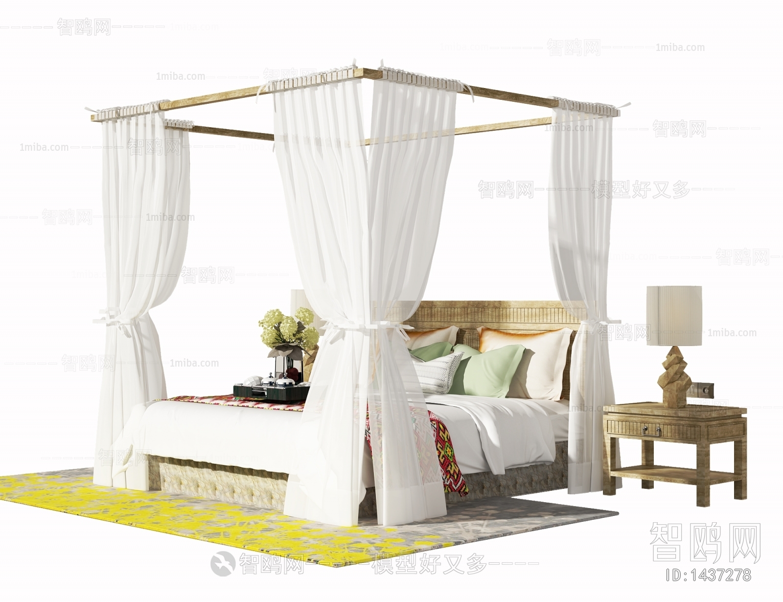 Southeast Asian Style New Chinese Style Double Bed