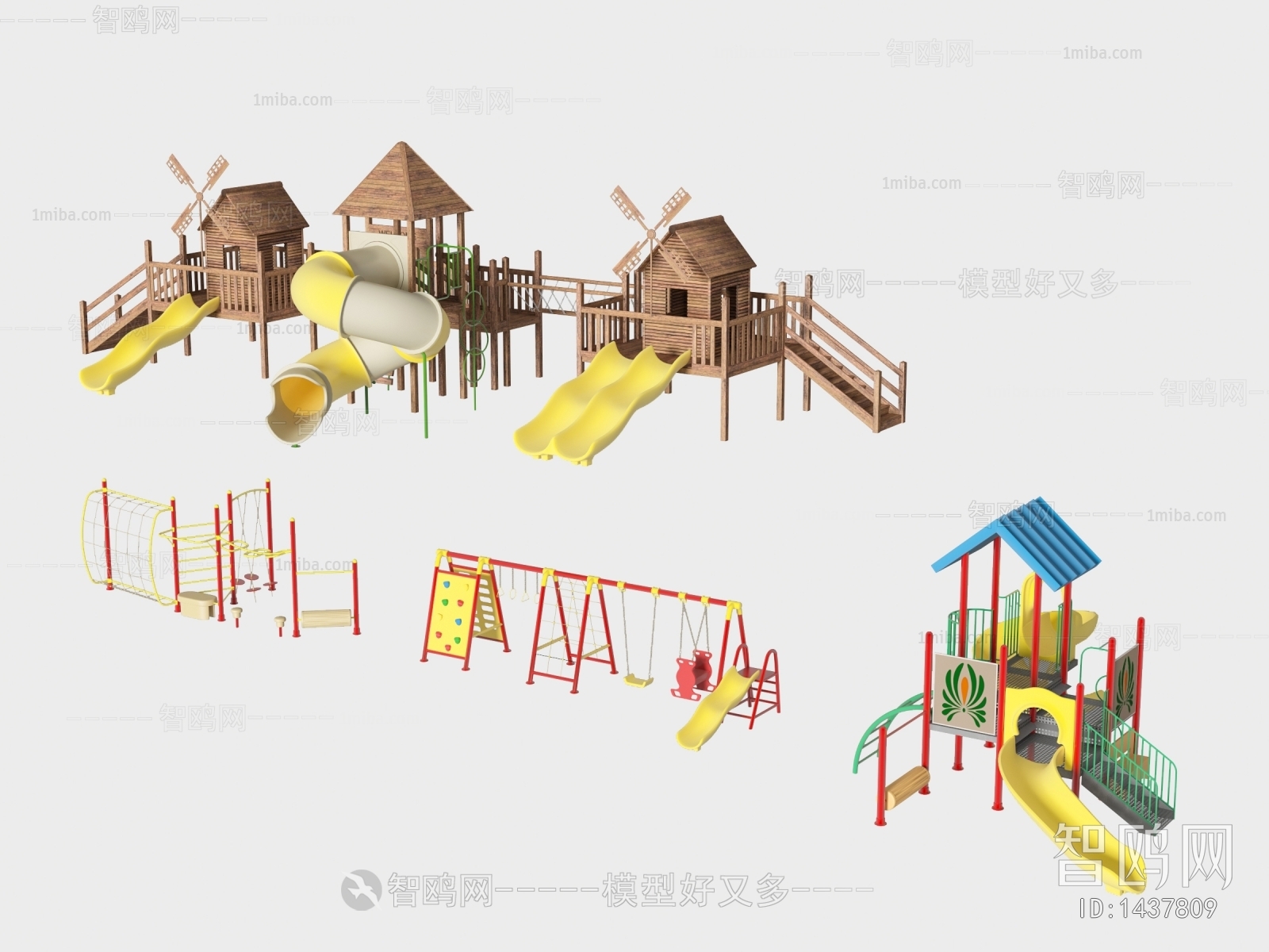 室外儿童游乐设施，滑滑梯，木屋