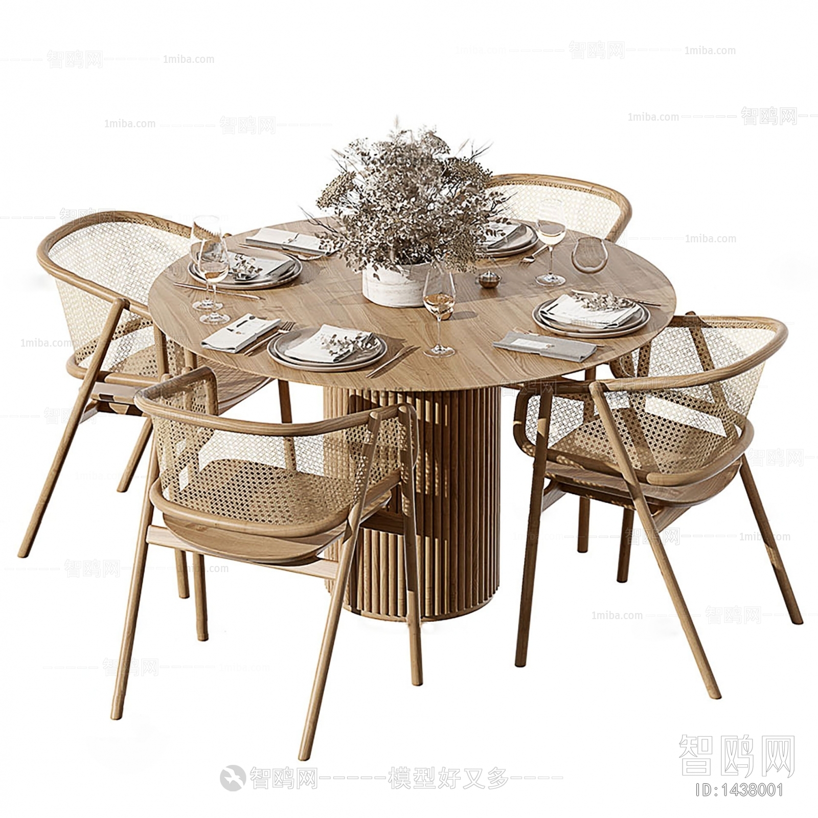 北欧原木圆形餐桌椅