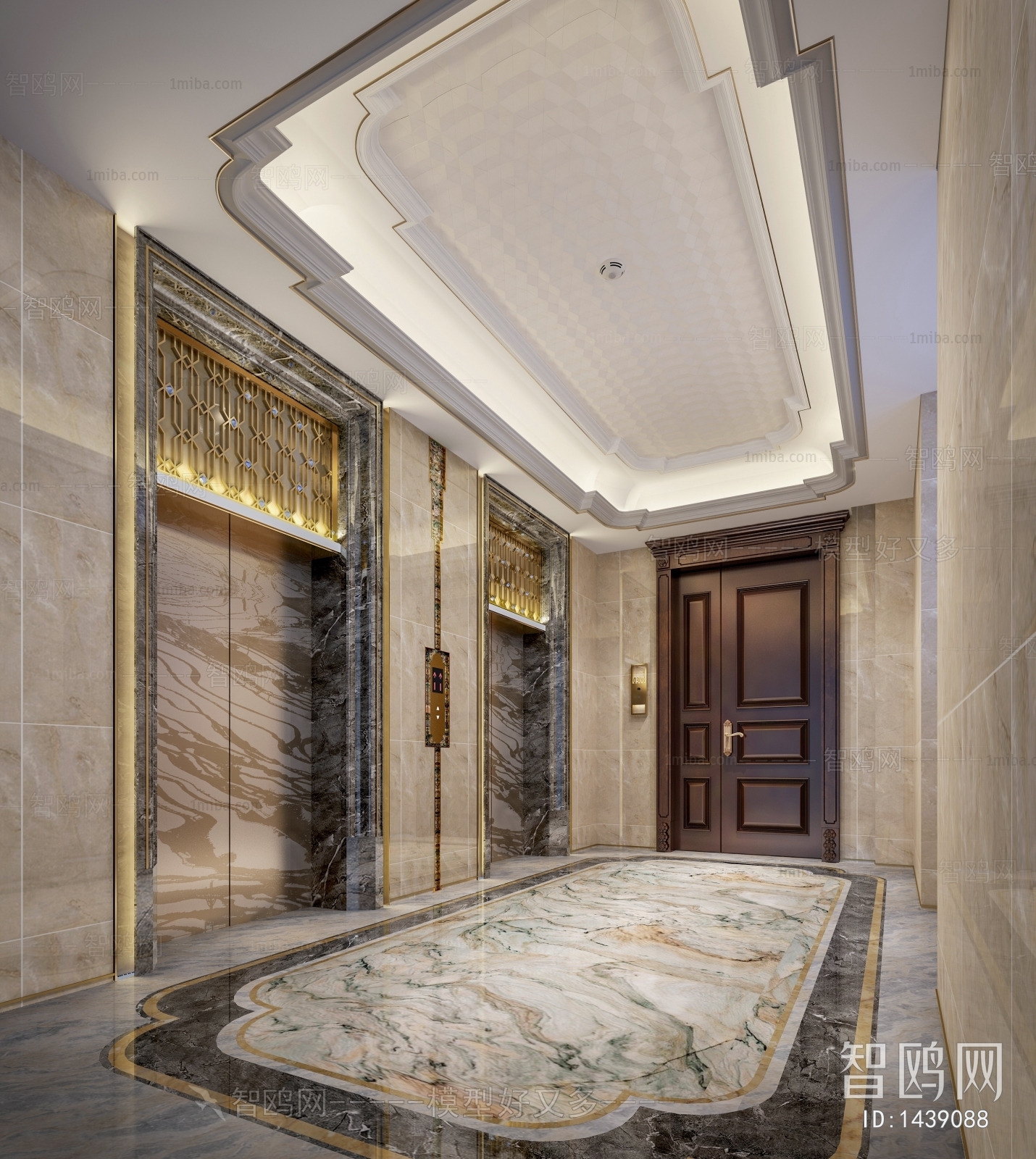 新中式酒店会所电梯厅