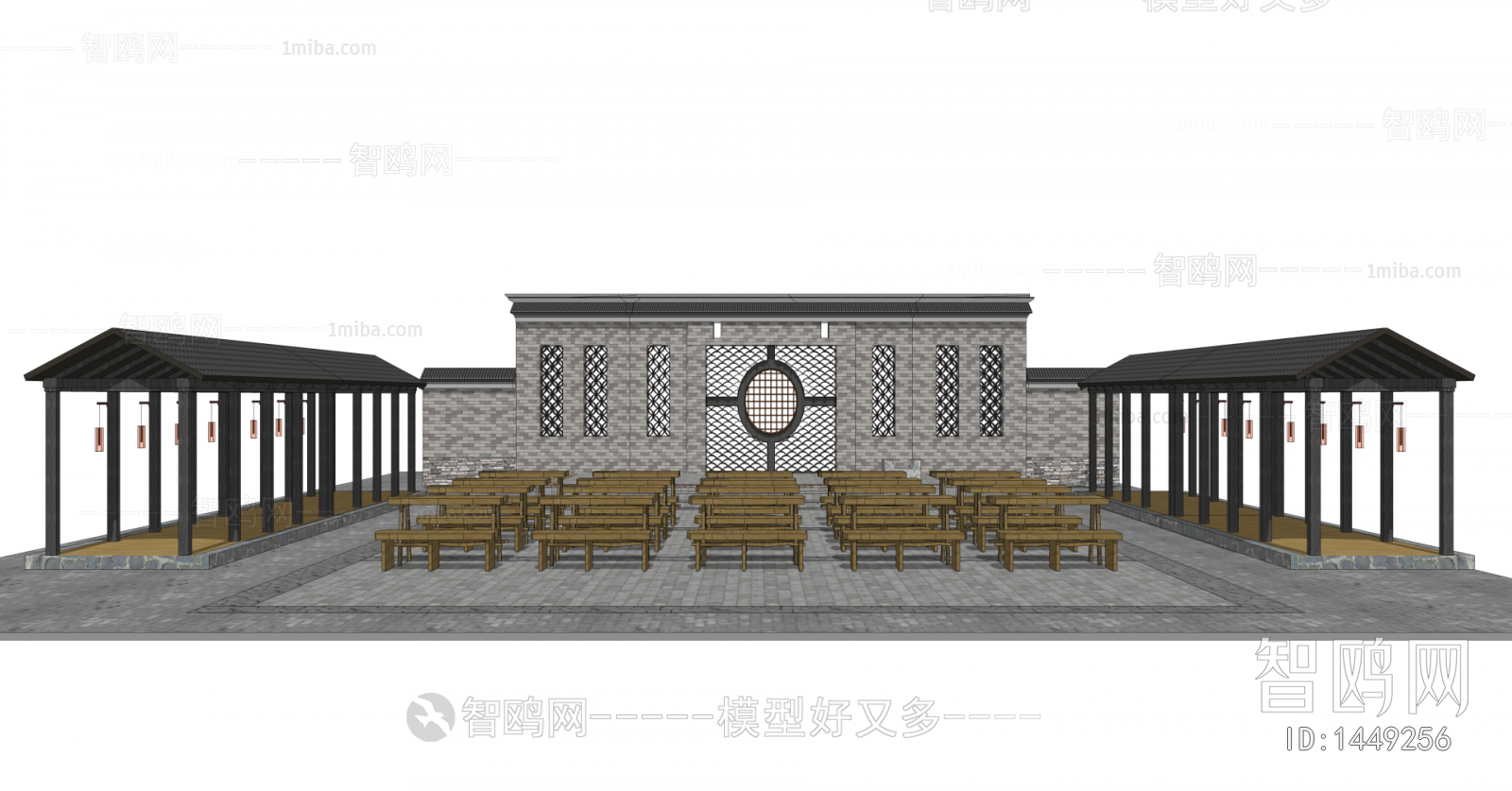 中式乡村戏台舞台廊架景墙