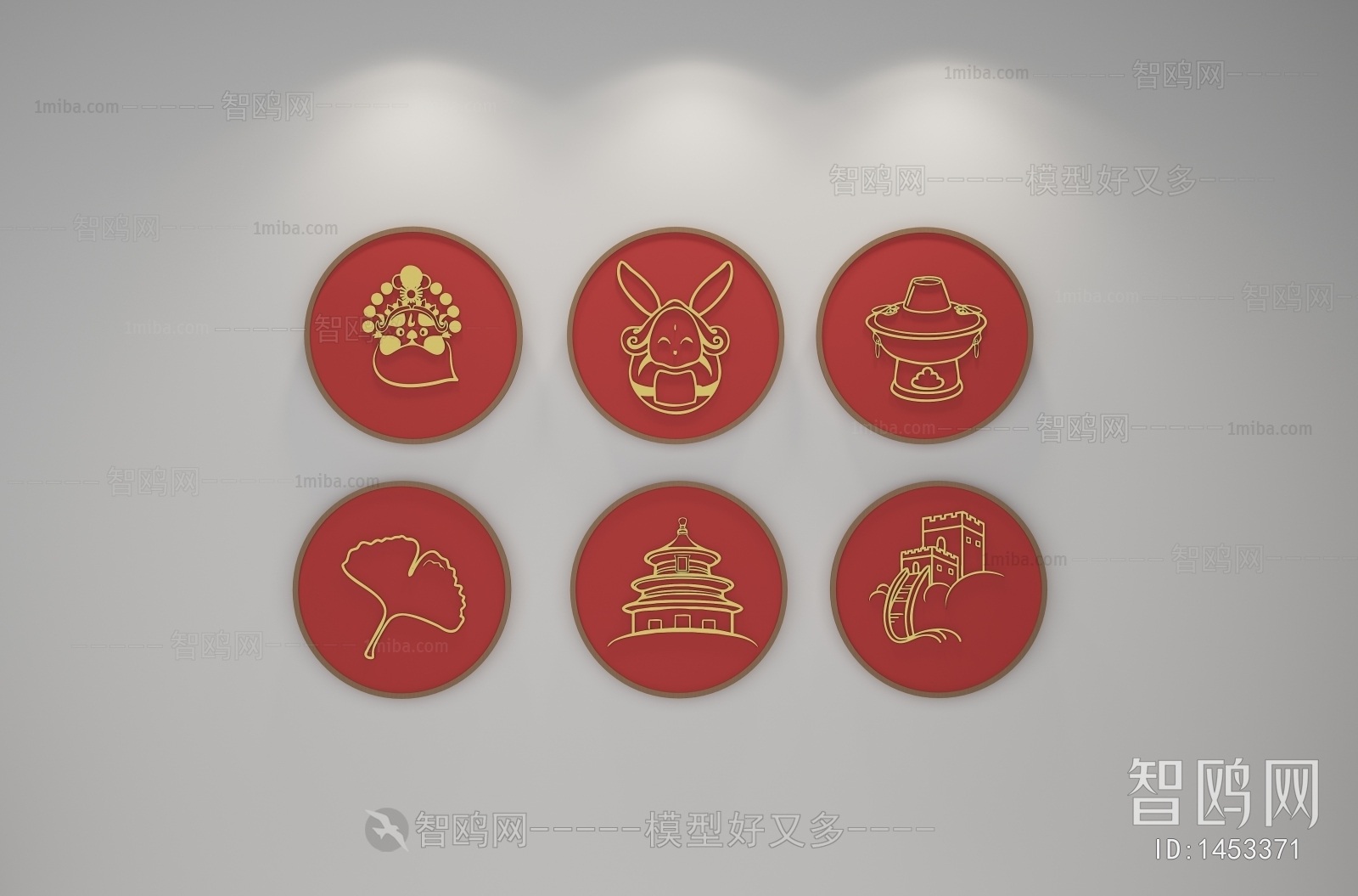 新中式红色圆形装饰画