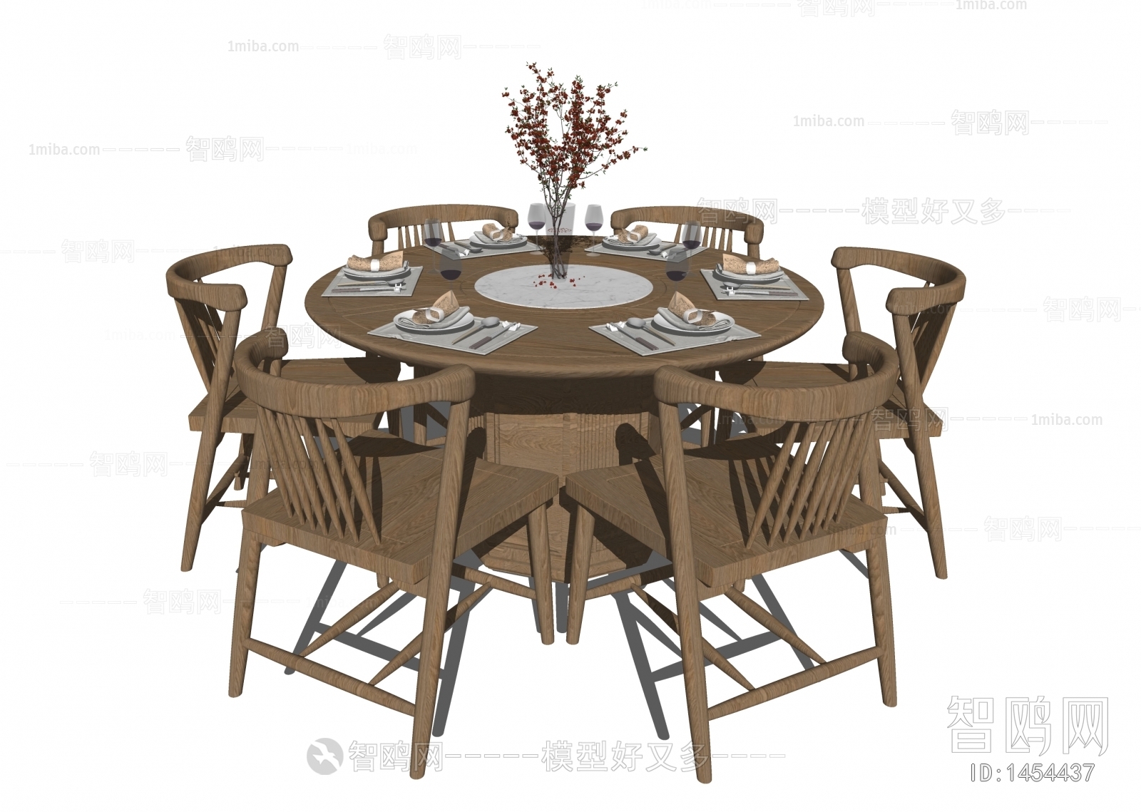 新中式圆形实木餐桌椅