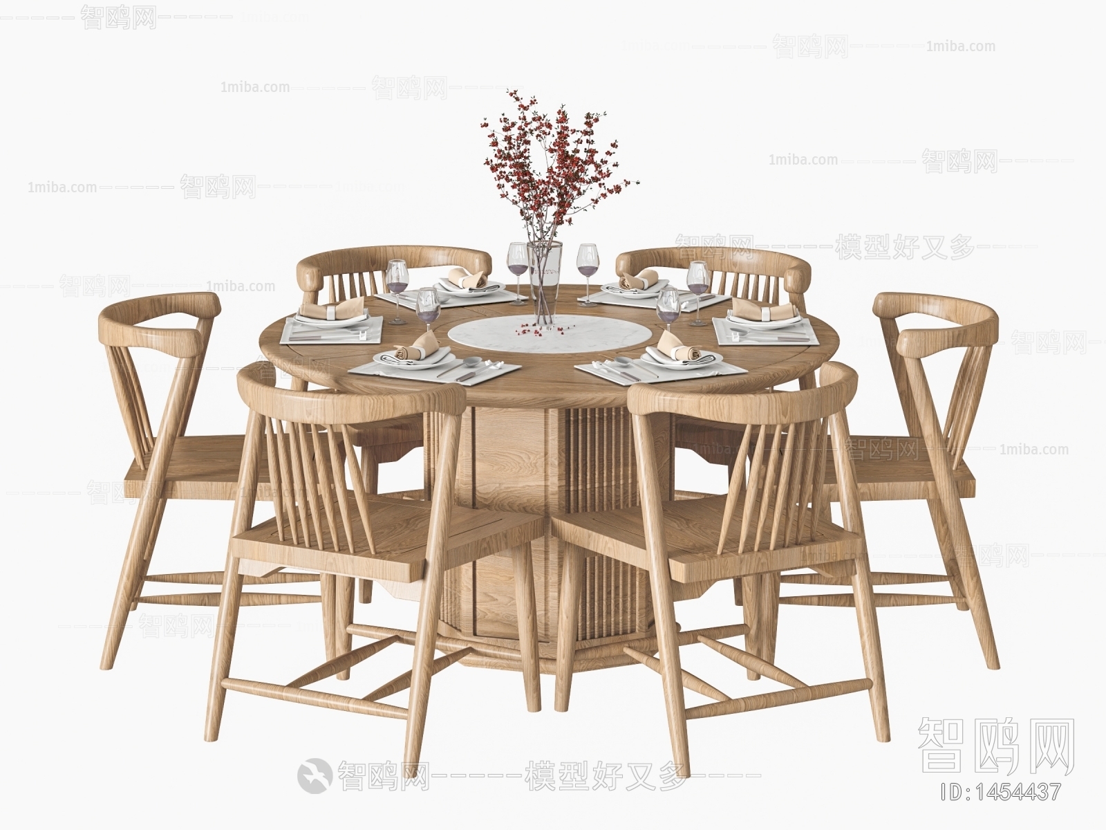 新中式圆形实木餐桌椅