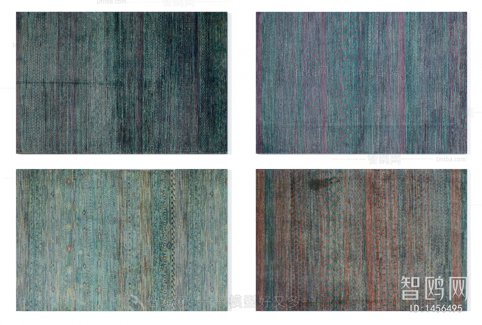 现代深灰绿色抽象图案地毯组合