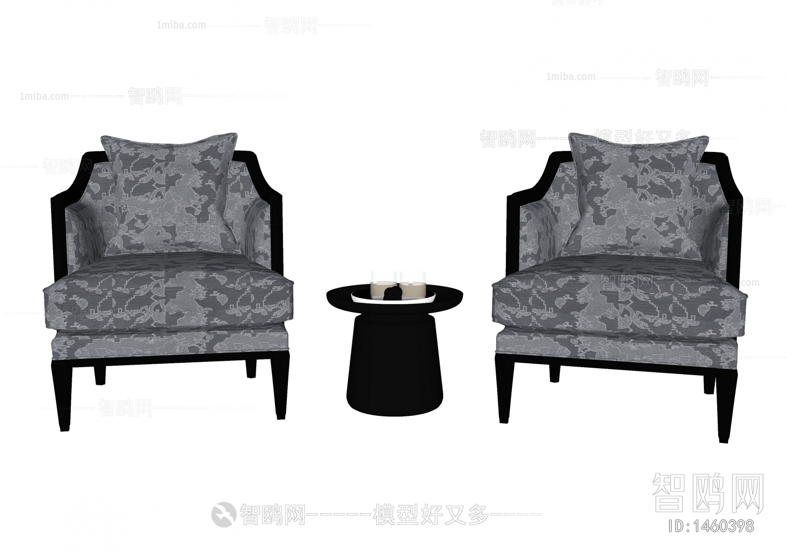 新中式单人沙发边几组合