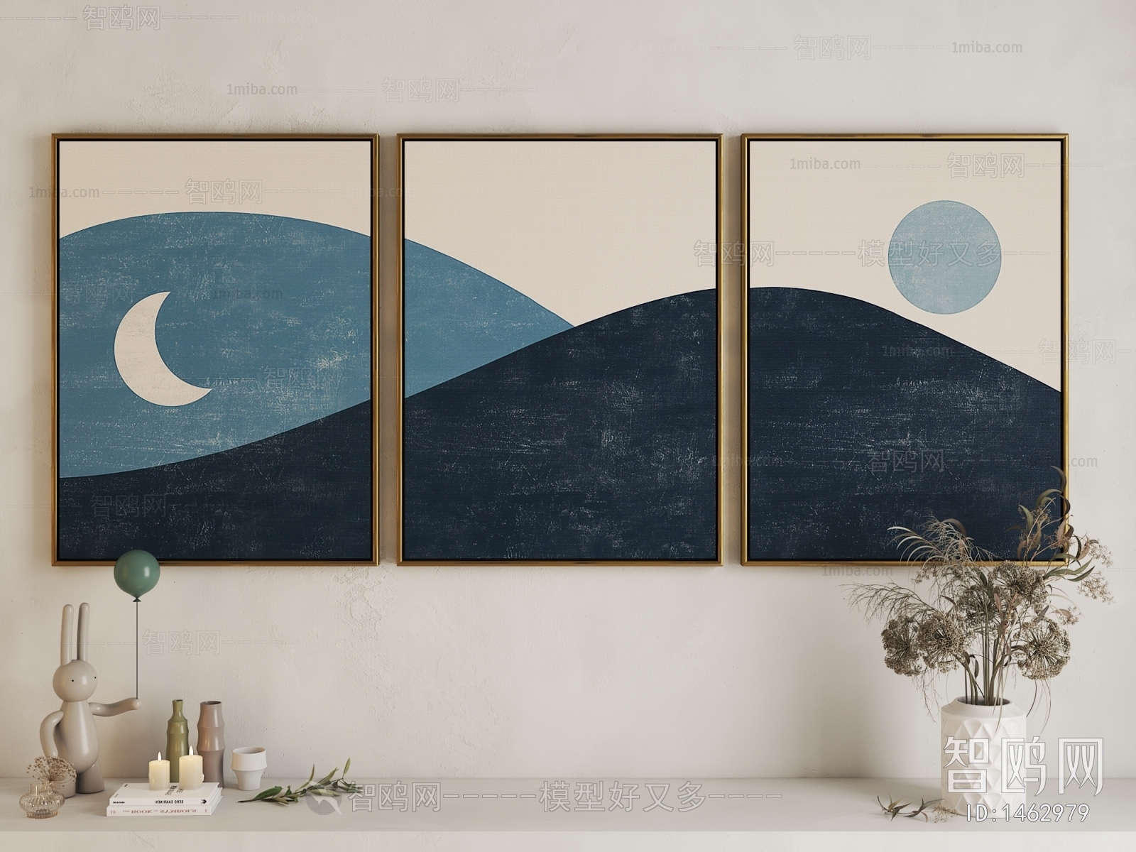 现代太阳，月亮群山挂画