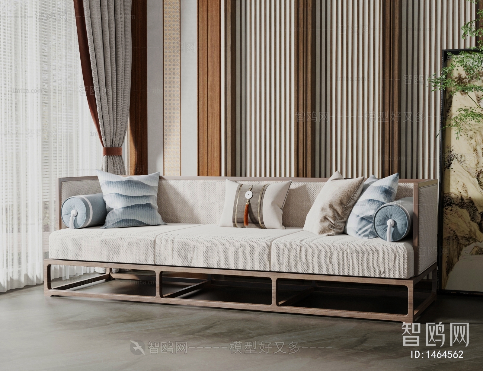 New Chinese Style Three-seat Sofa