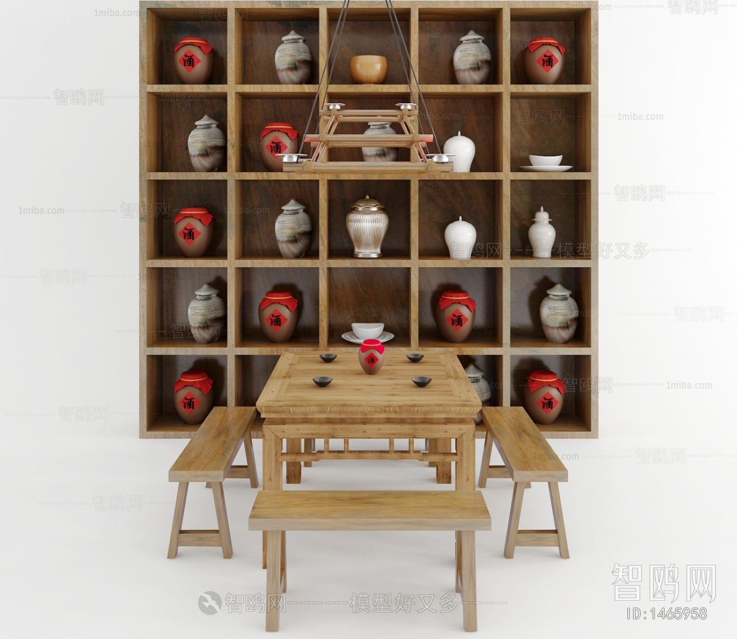 中式茶休闲桌椅 八仙桌 酒柜