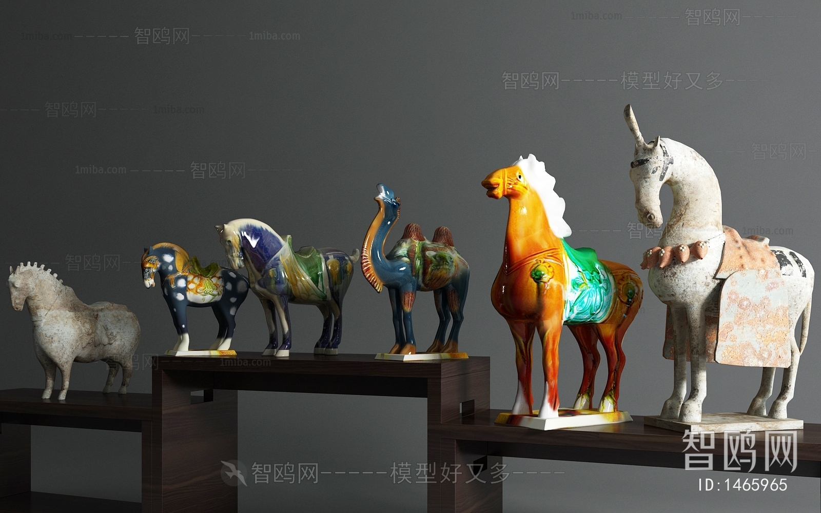 中式骏马陶瓷雕塑摆件