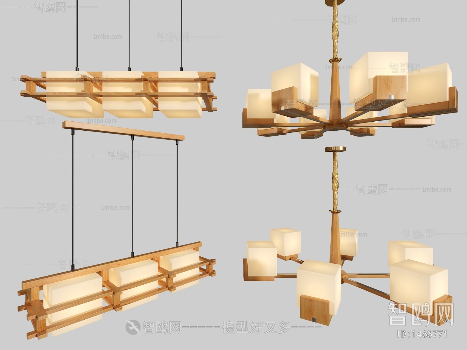 新中式日式原木长条吊灯