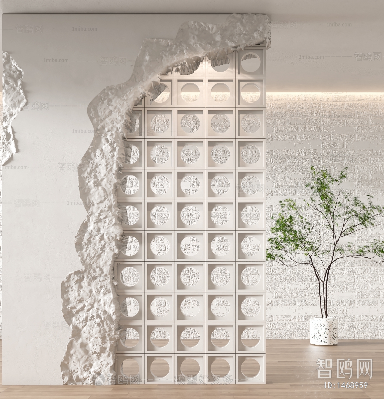 Wabi-sabi Style Cement Brick Screen Partition