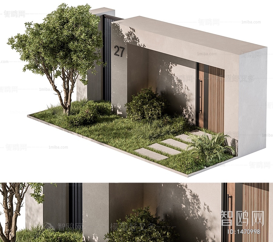 现代室外入口庭院景观3D模型下载