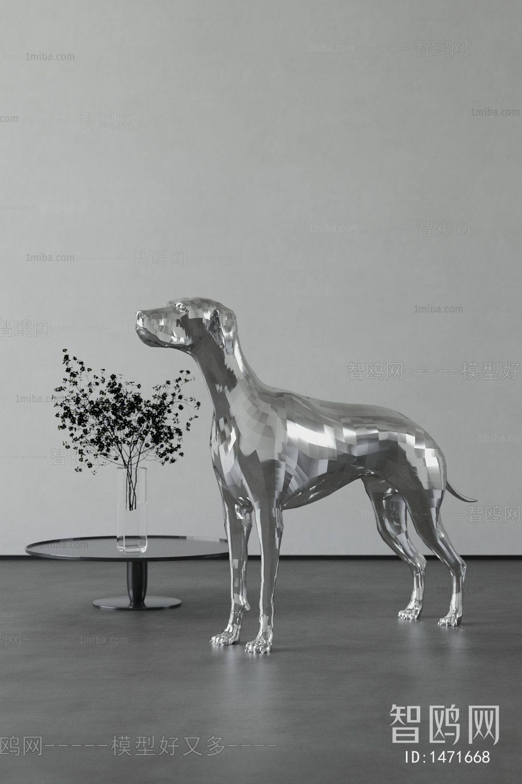现代不锈钢金属狗雕塑摆件