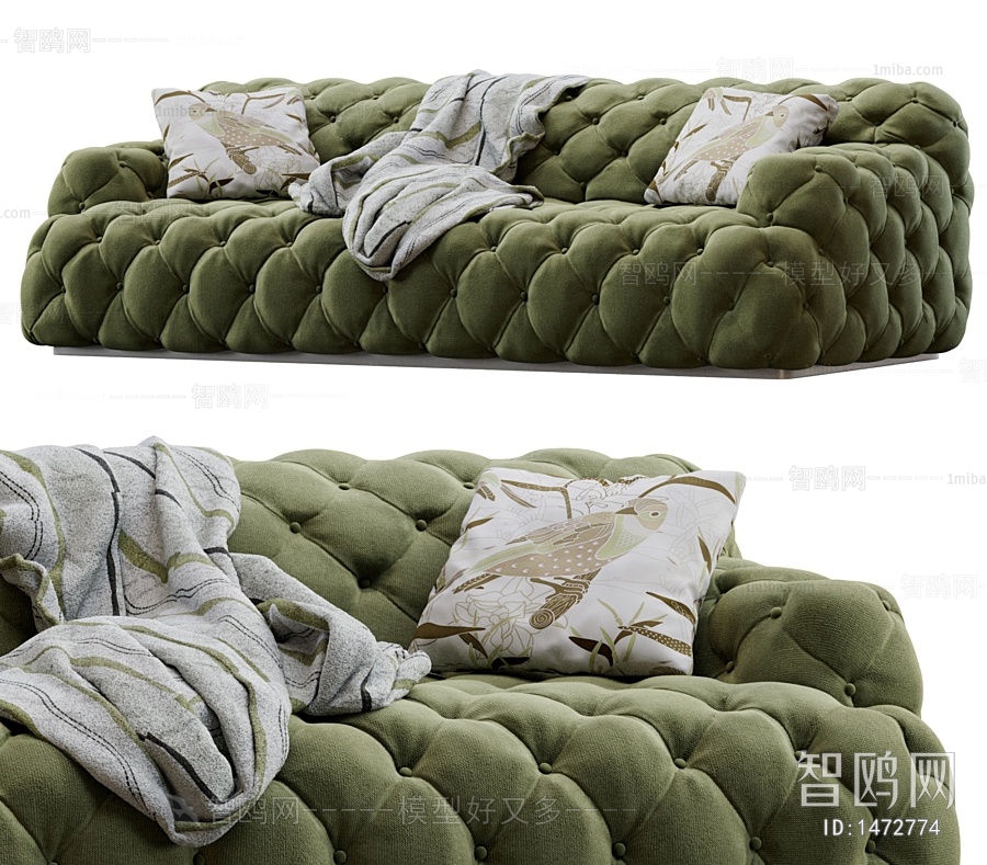 欧式古典浅绿双人沙发
