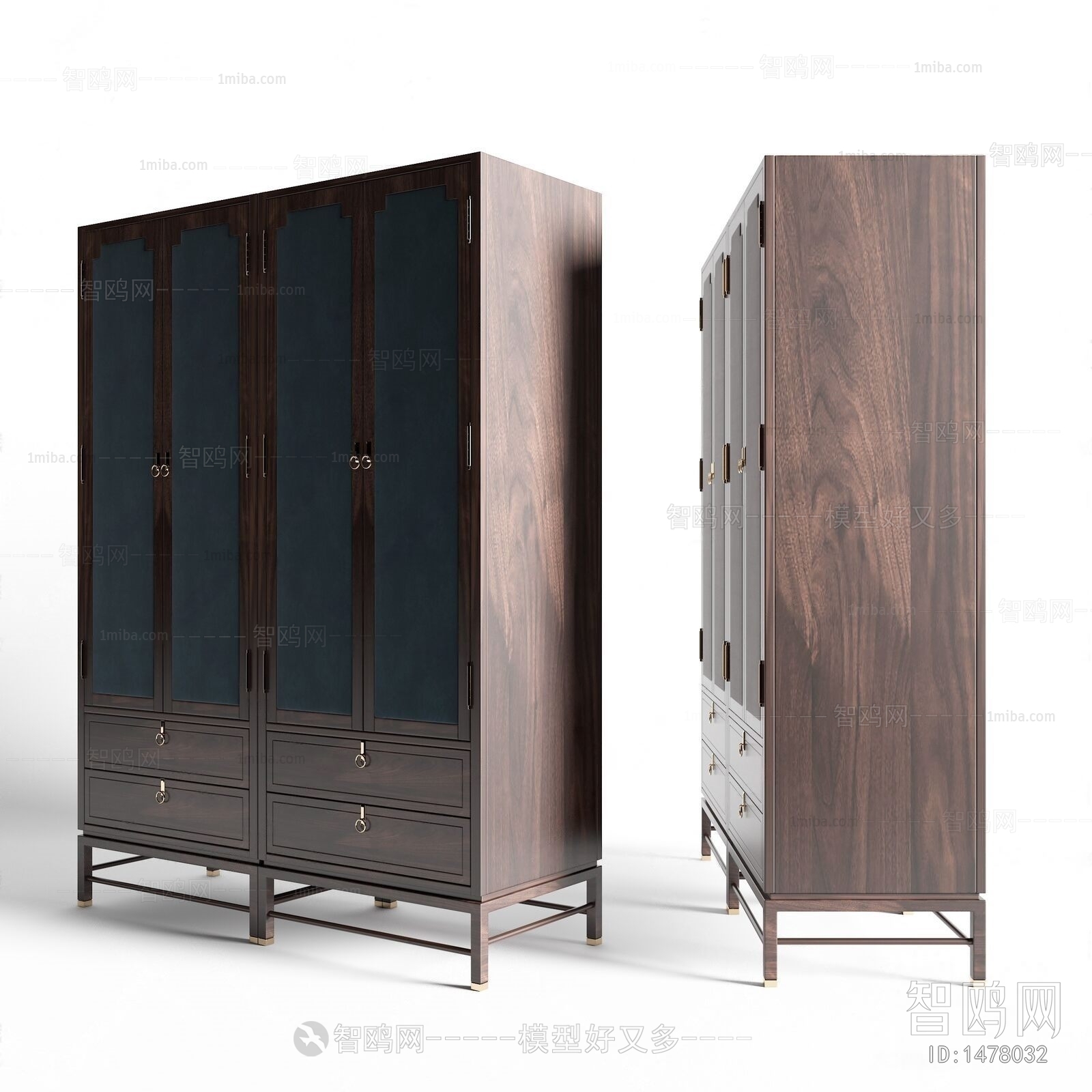 新中式木质双门衣柜