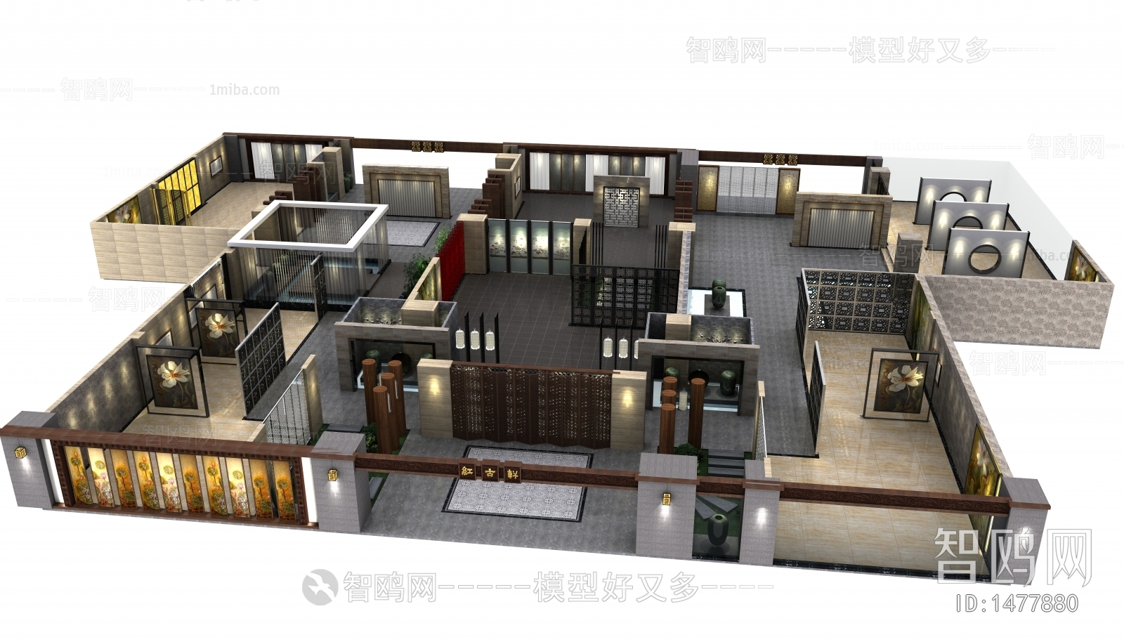 新中式家具展厅鸟瞰