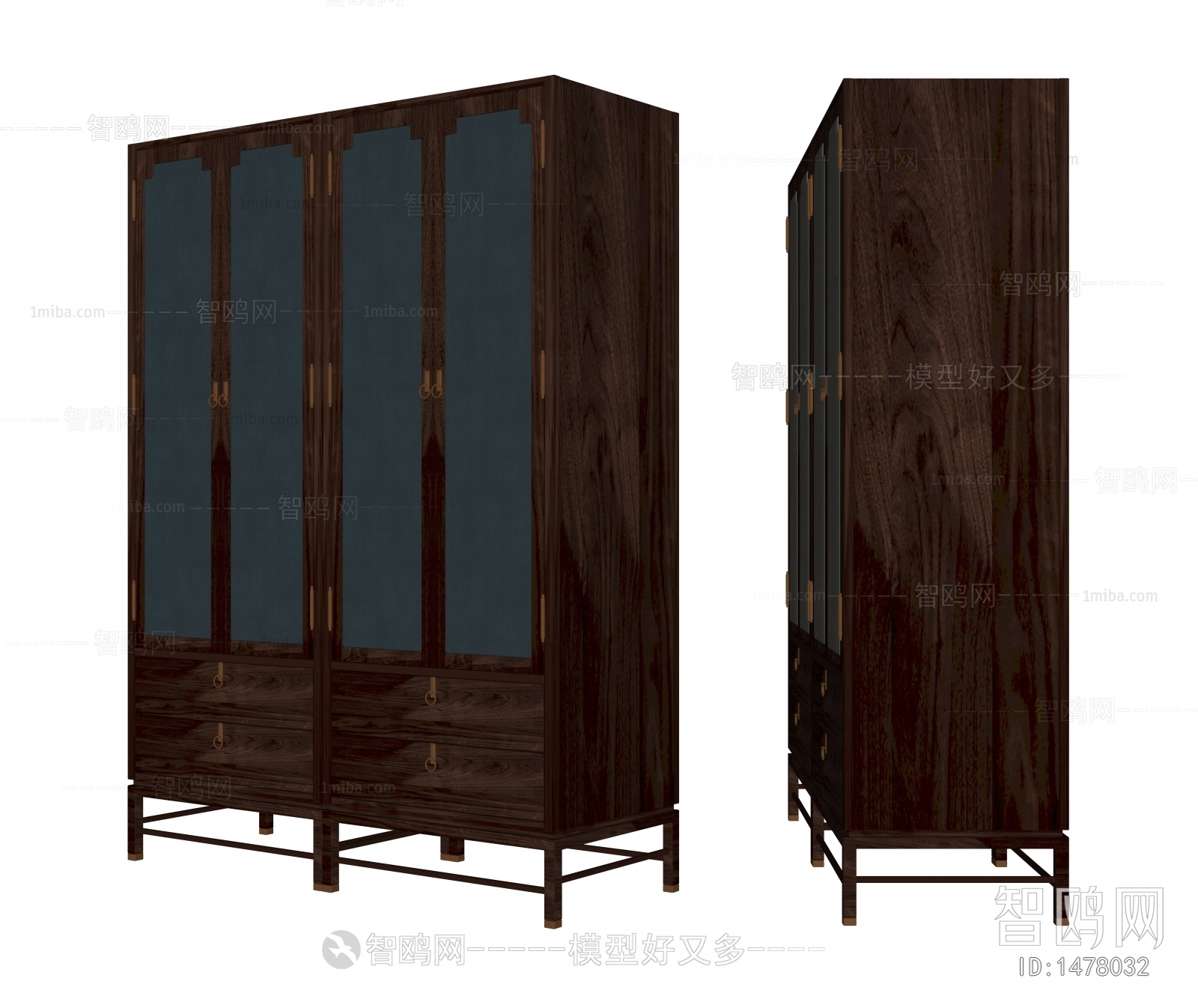 新中式木质双门衣柜