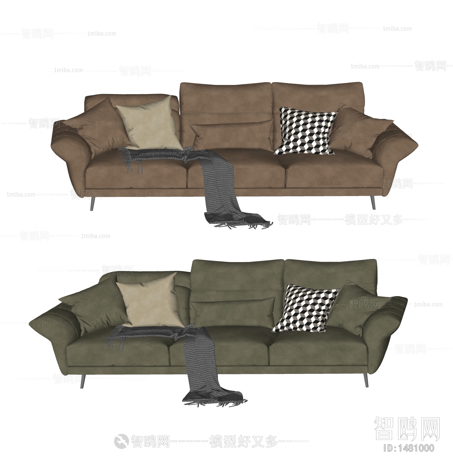 现代皮革三人沙发