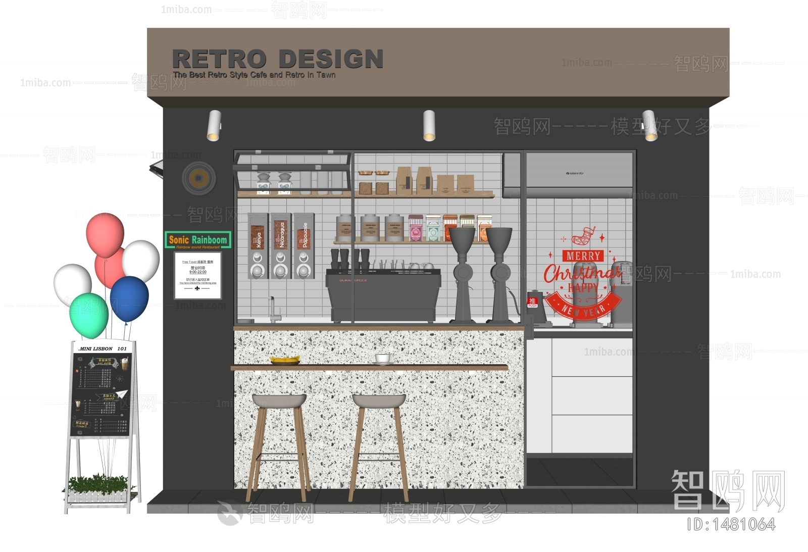 现代咖啡厅、吧台、门头设计