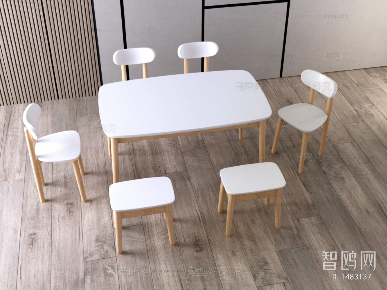 北欧白色木纹餐桌椅组合