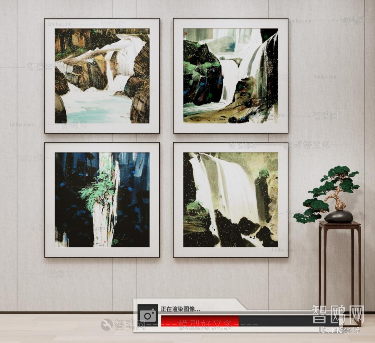 新中式瀑布风景装饰画